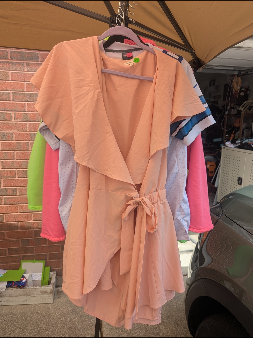Peach Wrap Front Ruffled Romper